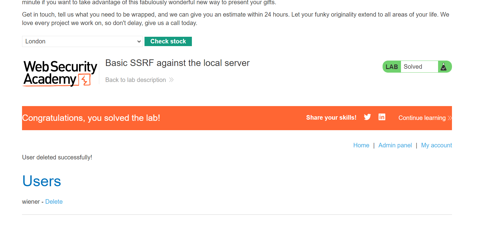 admin interface returned